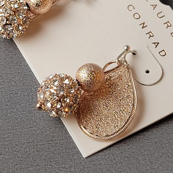 Lauren Conrad Rose Gold Crystal Dangle Earrings New NWT Sparkly Elegant Jewelry - Picture 6 of 7